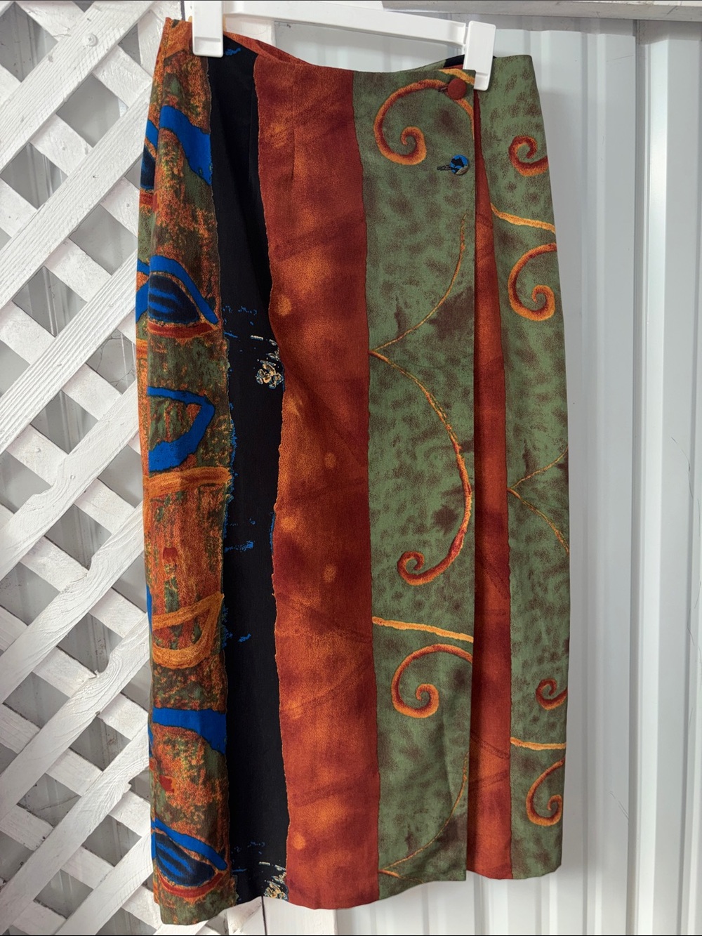Bohemian Patchwork Midi Skirt in Rust & Olive